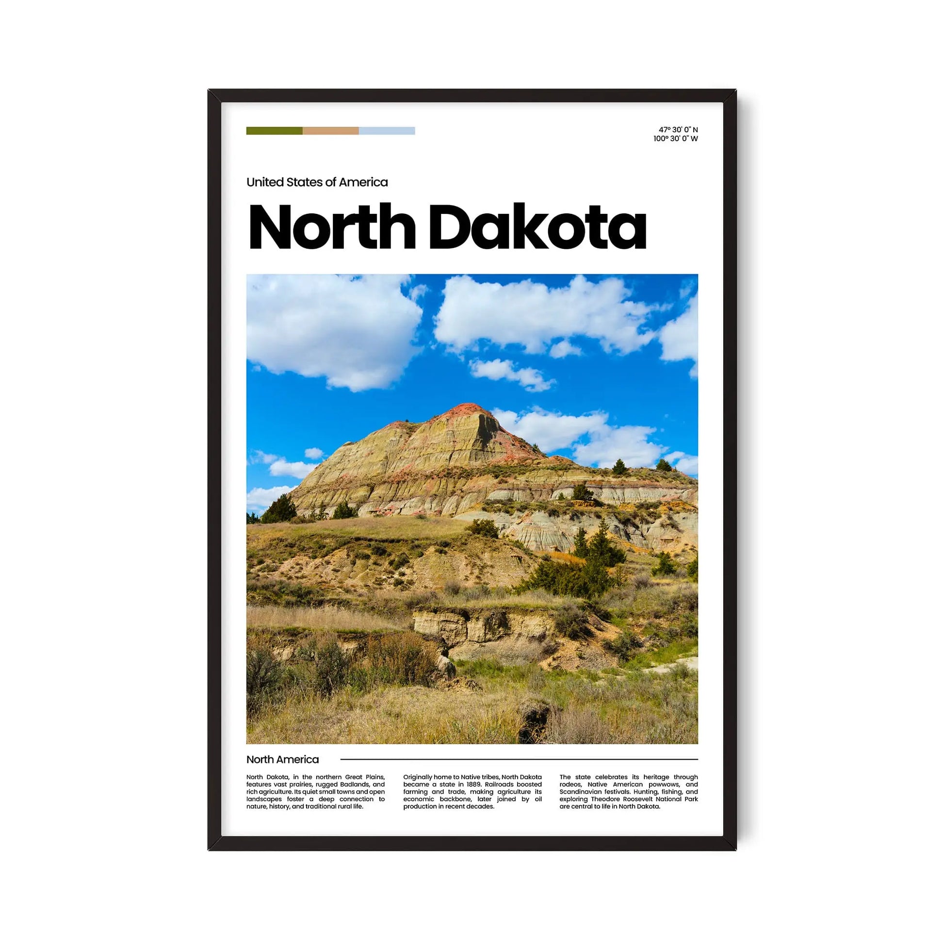 North Dakota Poster – Vintage Wall Art Print