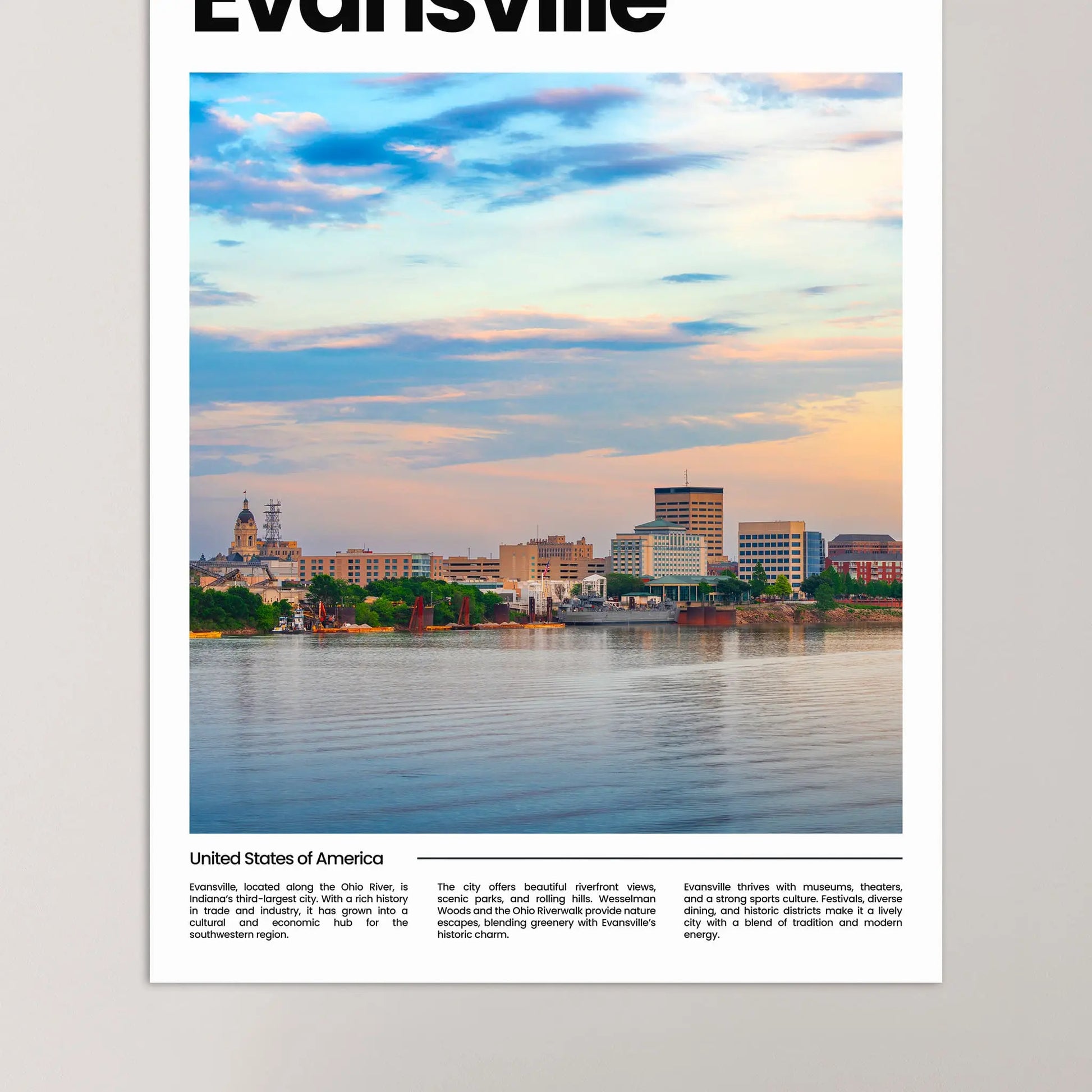 Evansville Poster – Vintage Wall Art Print