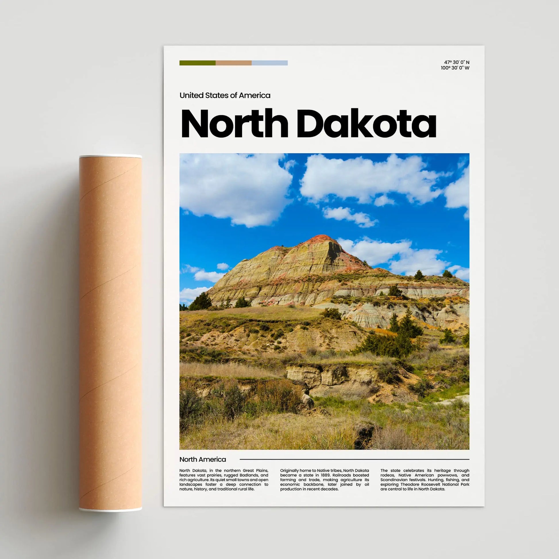 North Dakota Poster – Vintage Wall Art Print
